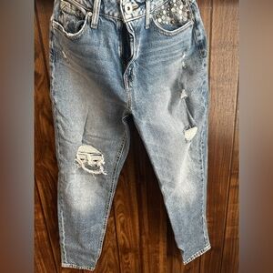 Maurices Blue Distressed Taper Jeans with Studded Detail